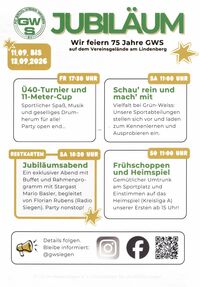 75-jähriges Jubiläum von GWS am Lindenberg vom 11. - 13.09.2026 mit Mario Basler